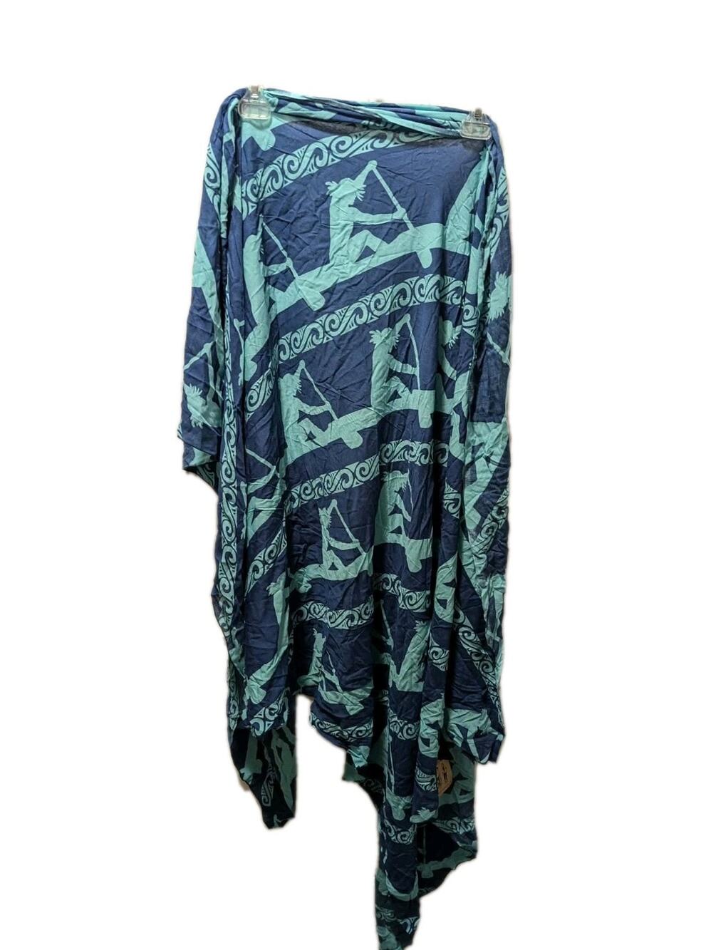 NEW Casual Movements Sarong Blue Canoe Large Wrap Rayon Swim Shawl Beach Scarf